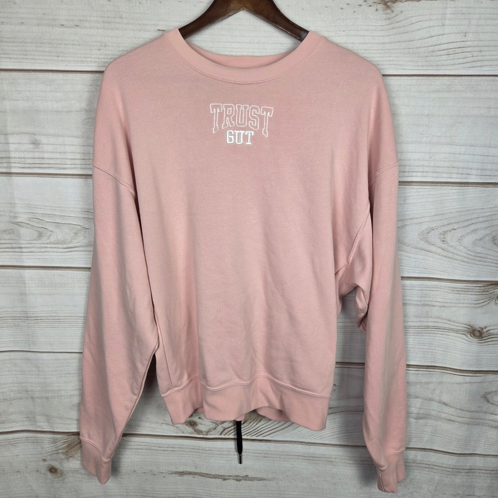 Moussy Trust Gut Graphic Sweatshirt Corset Lace-Up Back Blush Pink Free Size